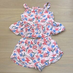 Vince Camuto pink floral linen girls shorts set 6